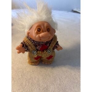 Vintage DAM 1986 Troll Doll White Hair Overalls Collectible Toy